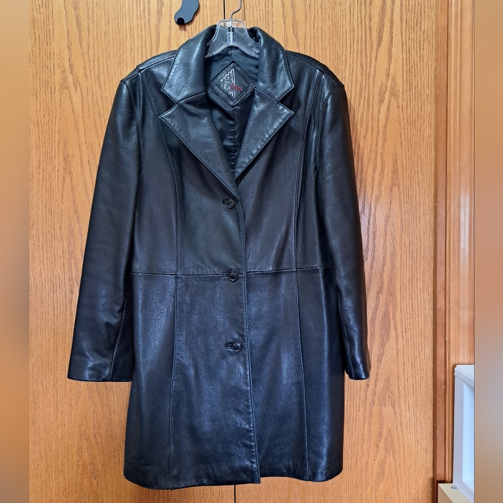 Classic Black Leather Trench Coat